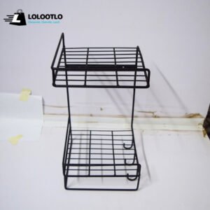 Premium Quality 4 In 1 2-Tier Wall Hanging Metal Shelf Organizer Rack with 3 Hooks and Towel Holder